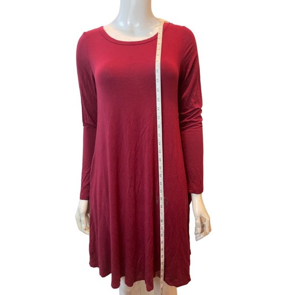 HIM ONE Womens Shift Mini Dress Long Sleeve Round Neck Maroon Size Medium - Picture 3 of 8